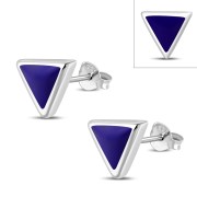 6pairs, Lapiz Lazuli Triangle Silver Stud Earrings - e348